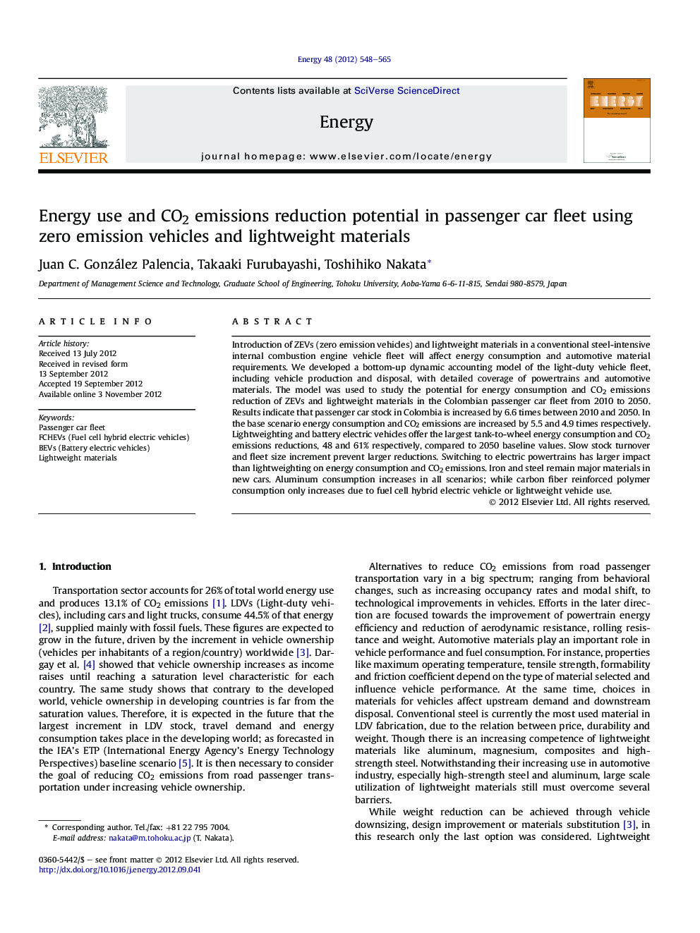 Energy use and CO2 emissions reduction potential in passenger car fleet using zero emission vehicles and lightweight materials