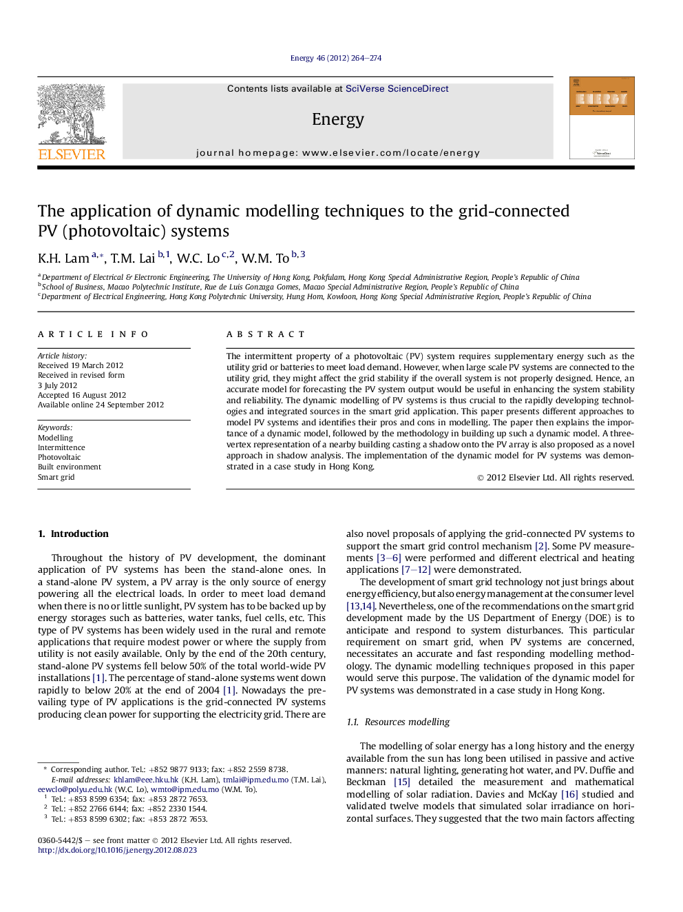 عکس صفحه اول مقاله: The application of dynamic modelling techniques to the grid-connected PV (photovoltaic) systems The application of dynamic modelling techniques to the grid-connected PV (photovoltaic) systems