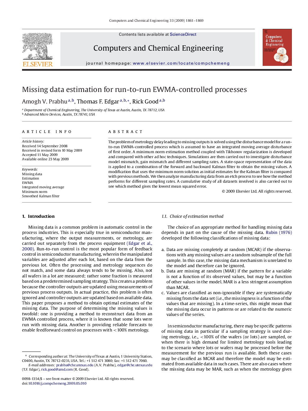 Missing data estimation for run-to-run EWMA-controlled processes