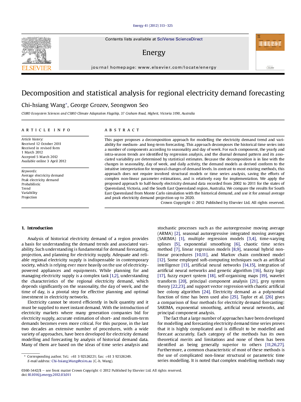 Decomposition and statistical analysis for regional electricity demand forecasting