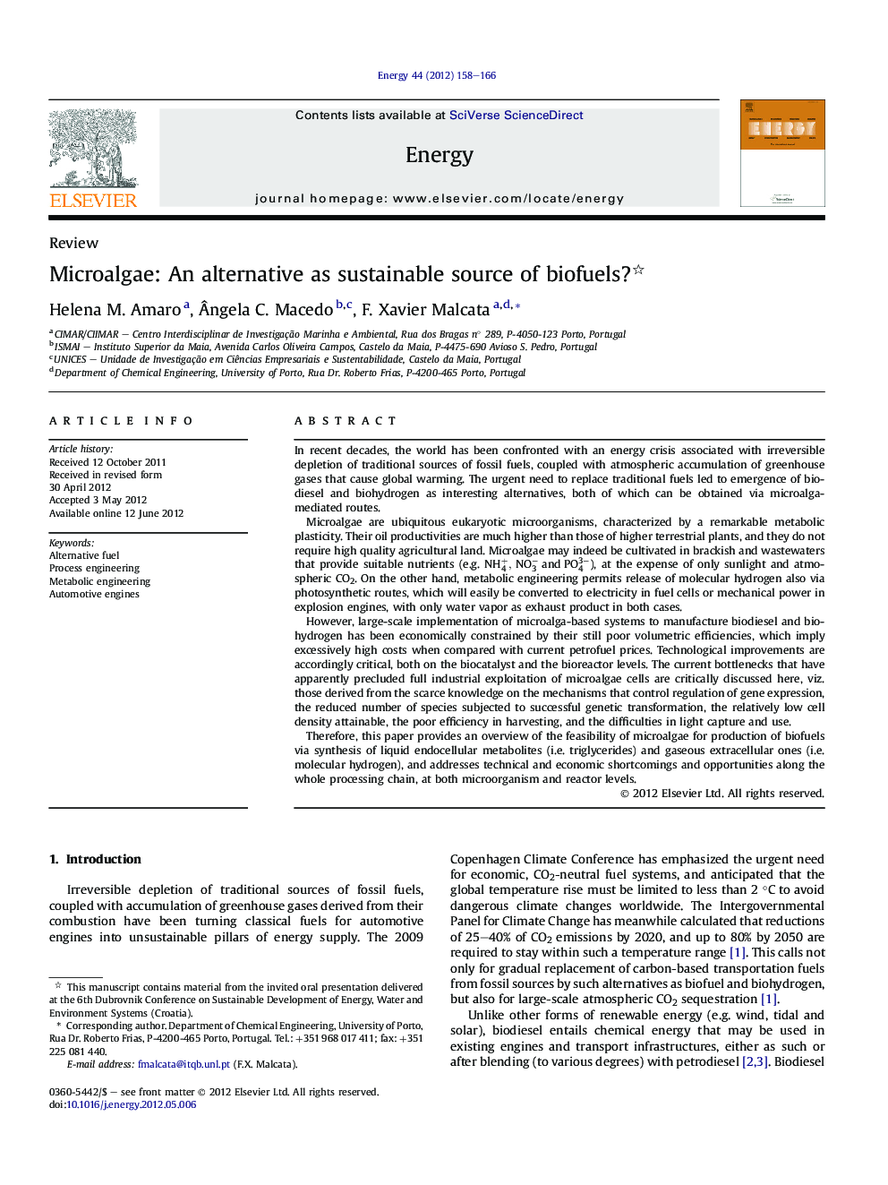 Microalgae: An alternative as sustainable source of biofuels? 