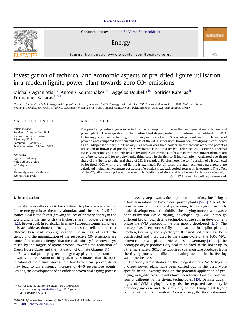 Investigation of technical and economic aspects of pre-dried lignite utilisation in a modern lignite power plant towards zero CO2 emissions