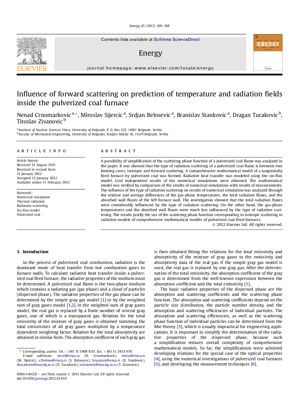 Influence of forward scattering on prediction of temperature and radiation fields inside the pulverized coal furnace