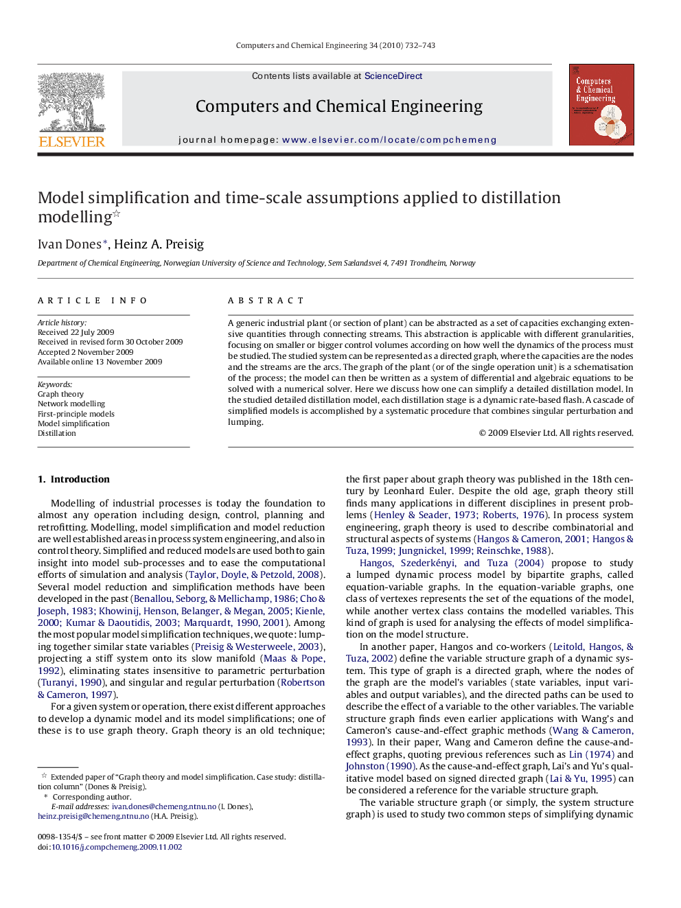 Model simplification and time-scale assumptions applied to distillation modelling 