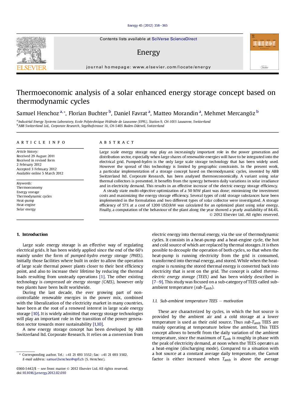 Thermoeconomic analysis of a solar enhanced energy storage concept based on thermodynamic cycles