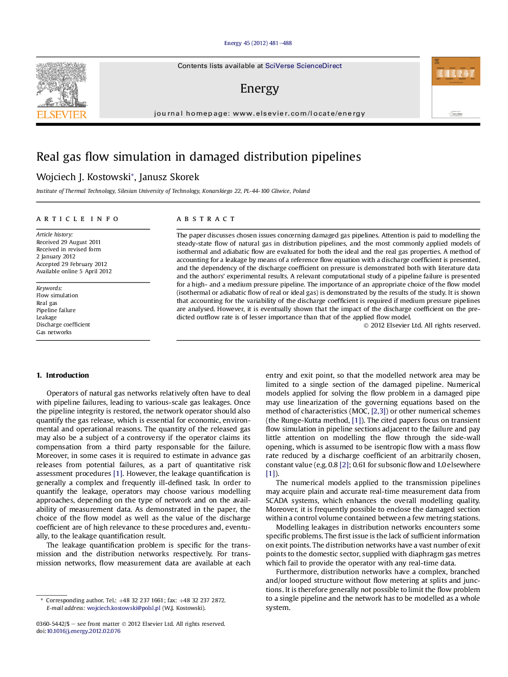 Real gas flow simulation in damaged distribution pipelines