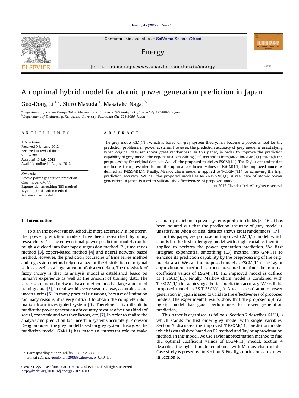 An optimal hybrid model for atomic power generation prediction in Japan