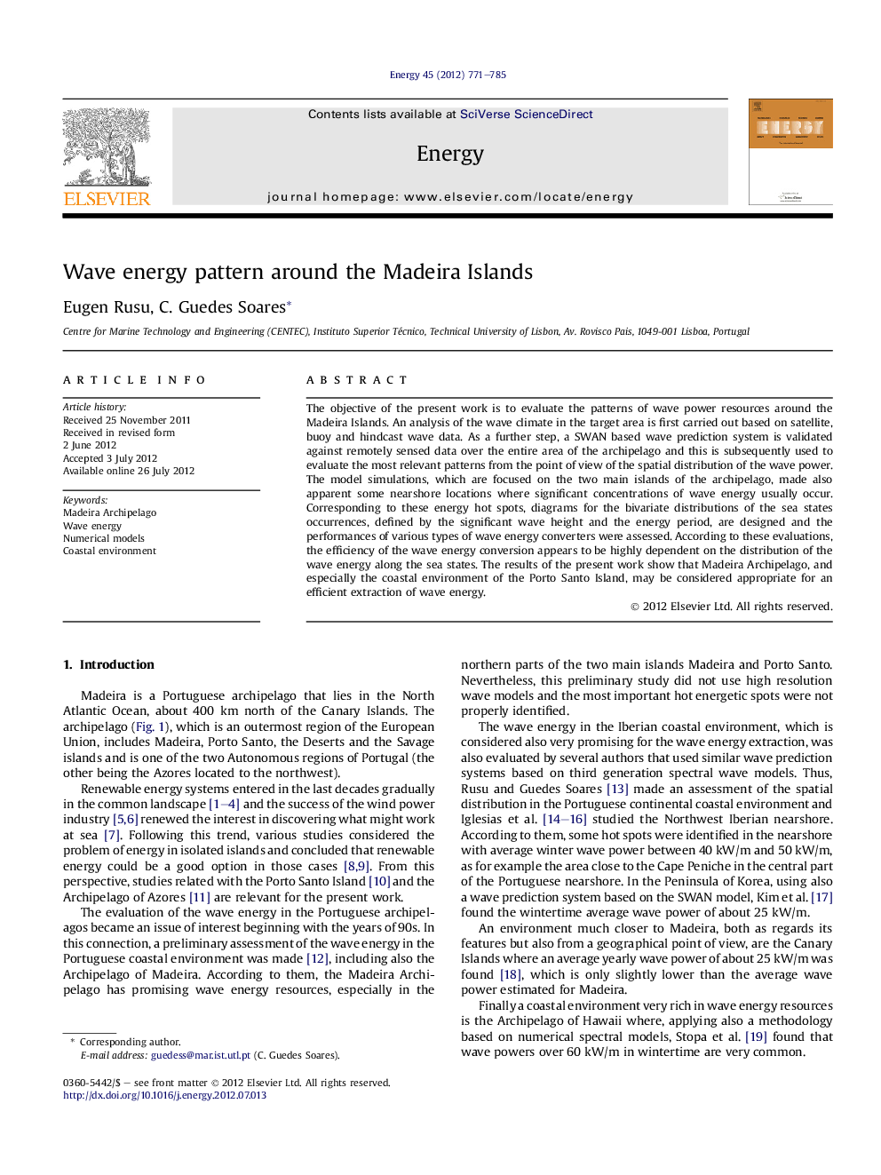 Wave energy pattern around the Madeira Islands