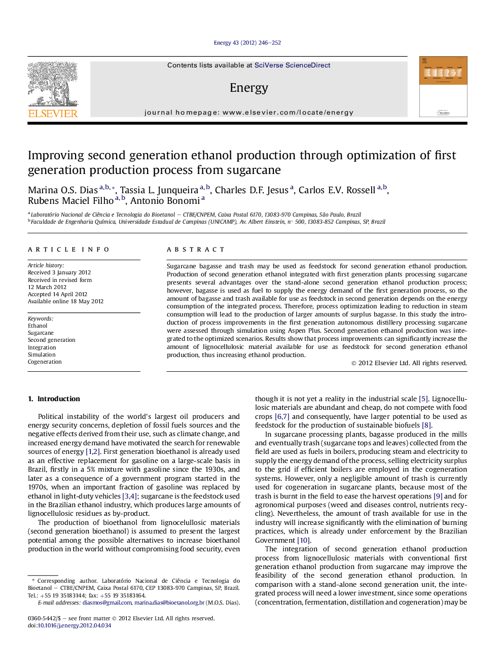 Improving second generation ethanol production through optimization of first generation production process from sugarcane