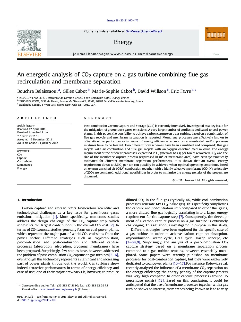 An energetic analysis of CO2 capture on a gas turbine combining flue gas recirculation and membrane separation