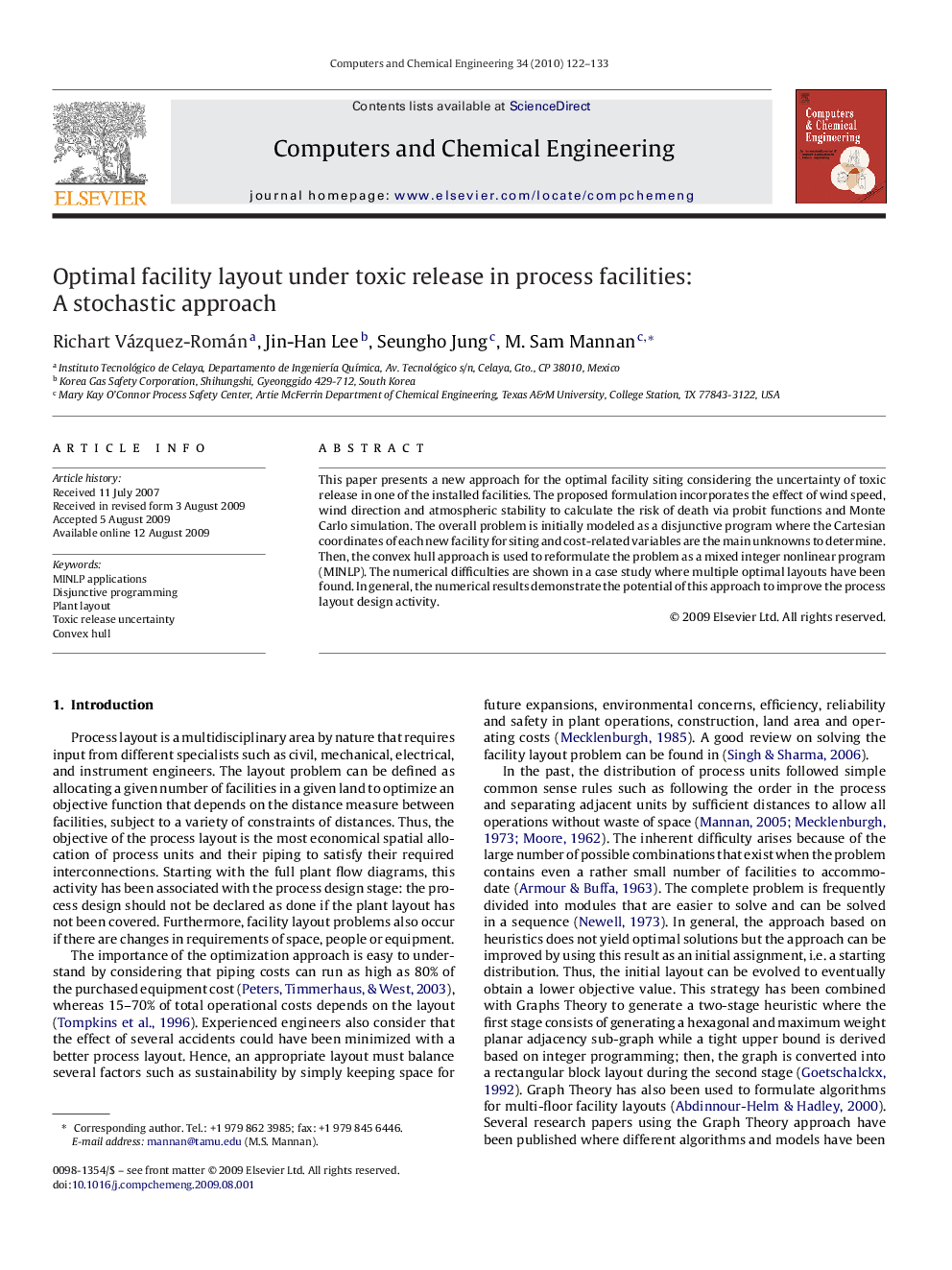 Optimal facility layout under toxic release in process facilities: A stochastic approach