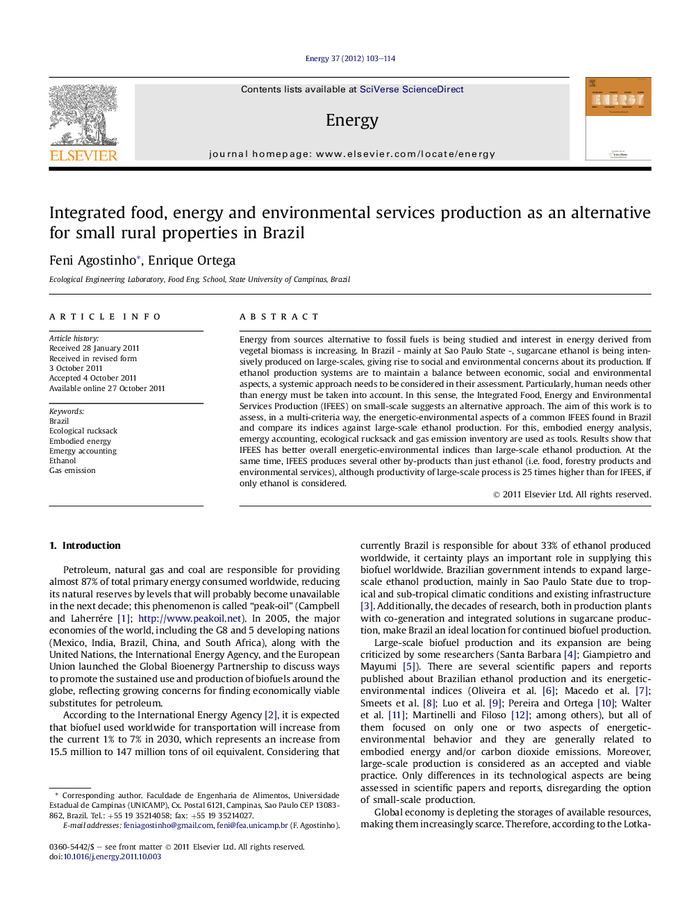 Integrated food, energy and environmental services production as an alternative for small rural properties in Brazil