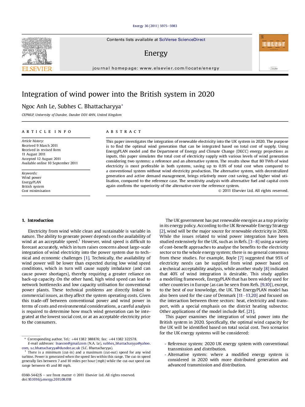 Integration of wind power into the British system in 2020