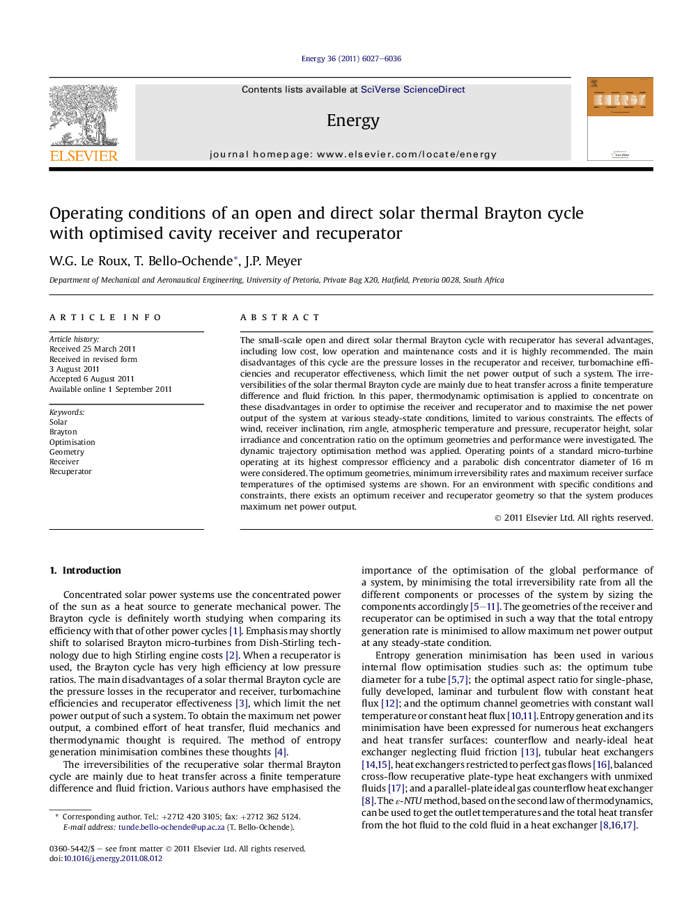 Operating conditions of an open and direct solar thermal Brayton cycle with optimised cavity receiver and recuperator