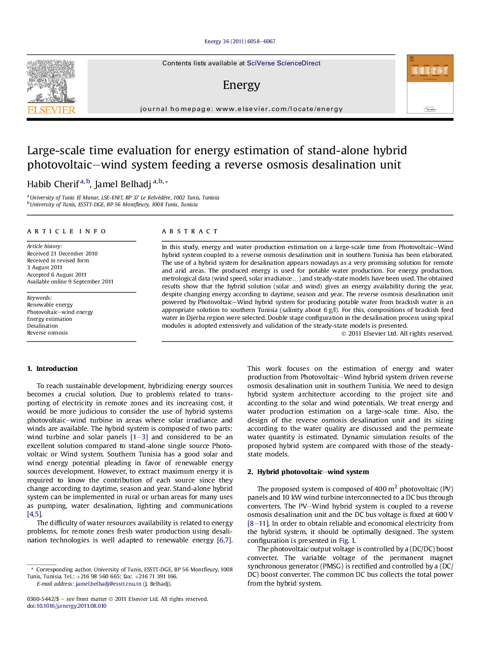 Large-scale time evaluation for energy estimation of stand-alone hybrid photovoltaic–wind system feeding a reverse osmosis desalination unit