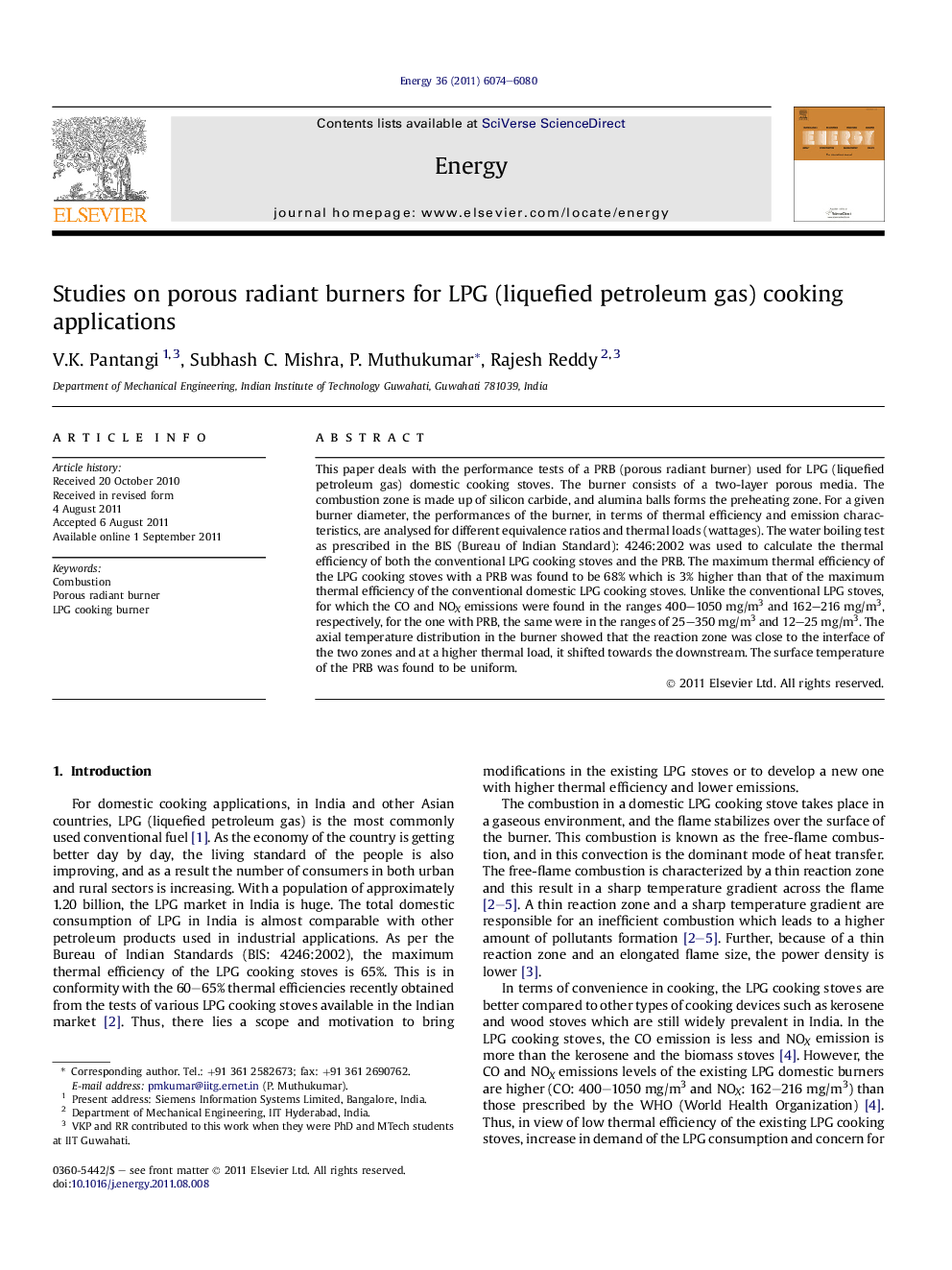 Studies on porous radiant burners for LPG (liquefied petroleum gas) cooking applications