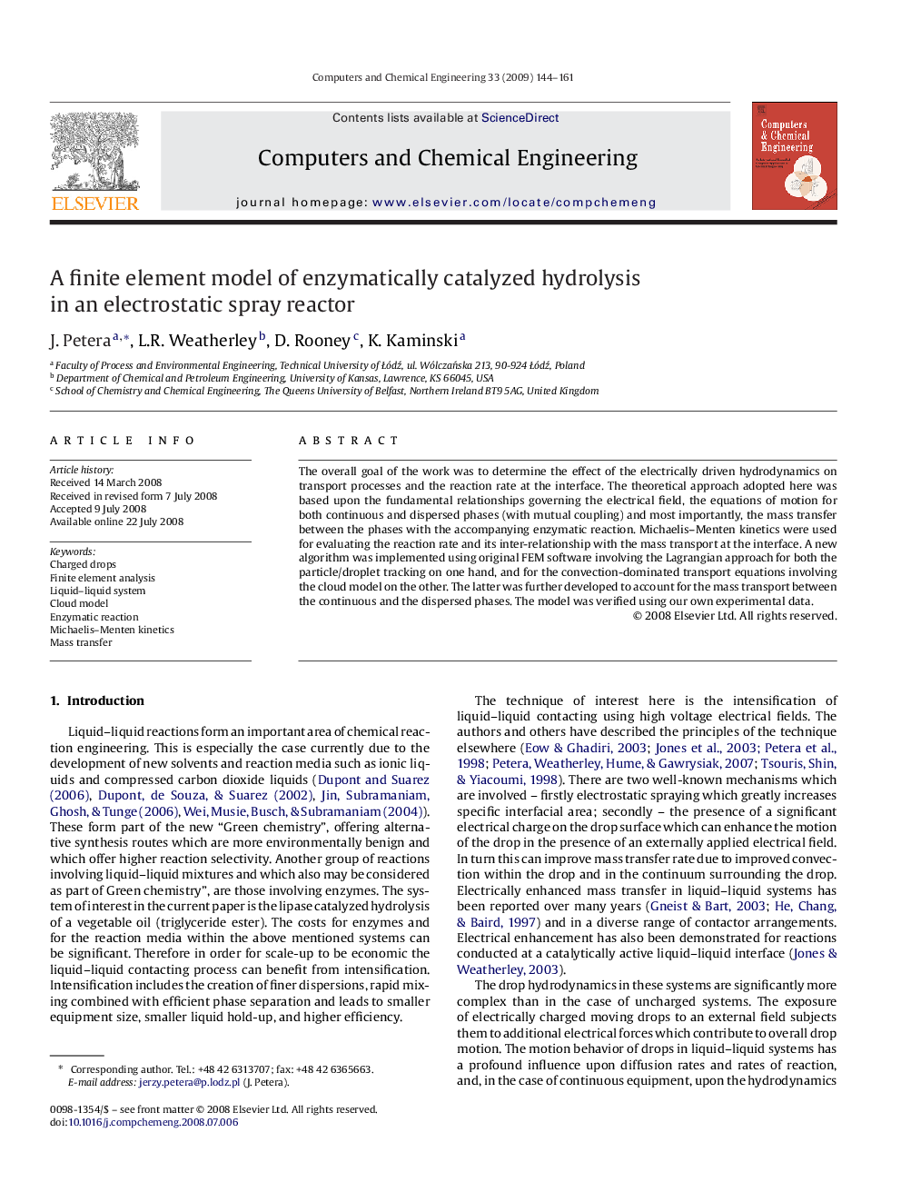 A finite element model of enzymatically catalyzed hydrolysis in an electrostatic spray reactor