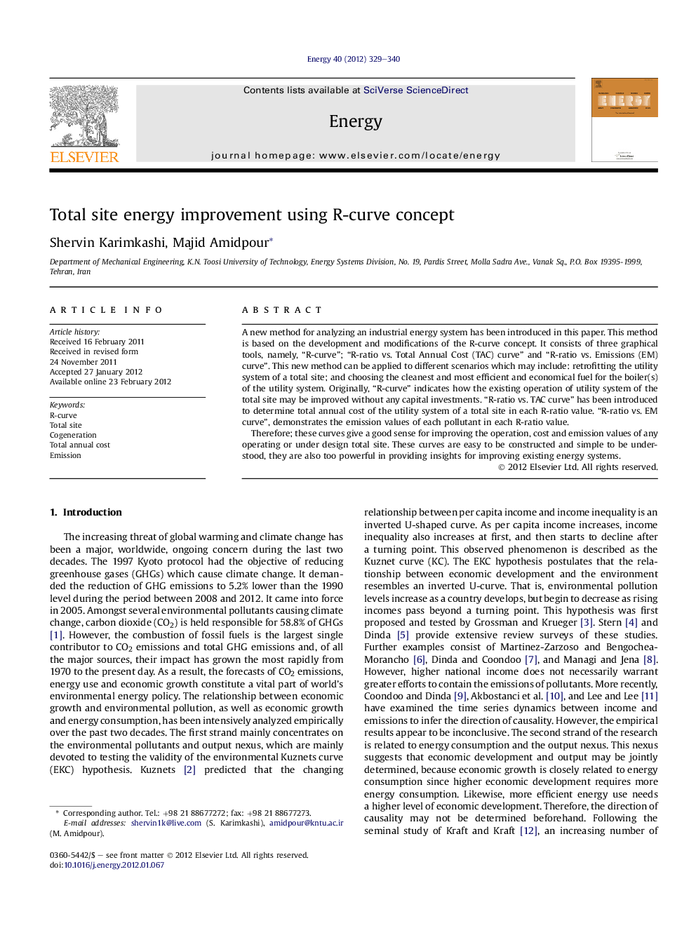 Total site energy improvement using R-curve concept