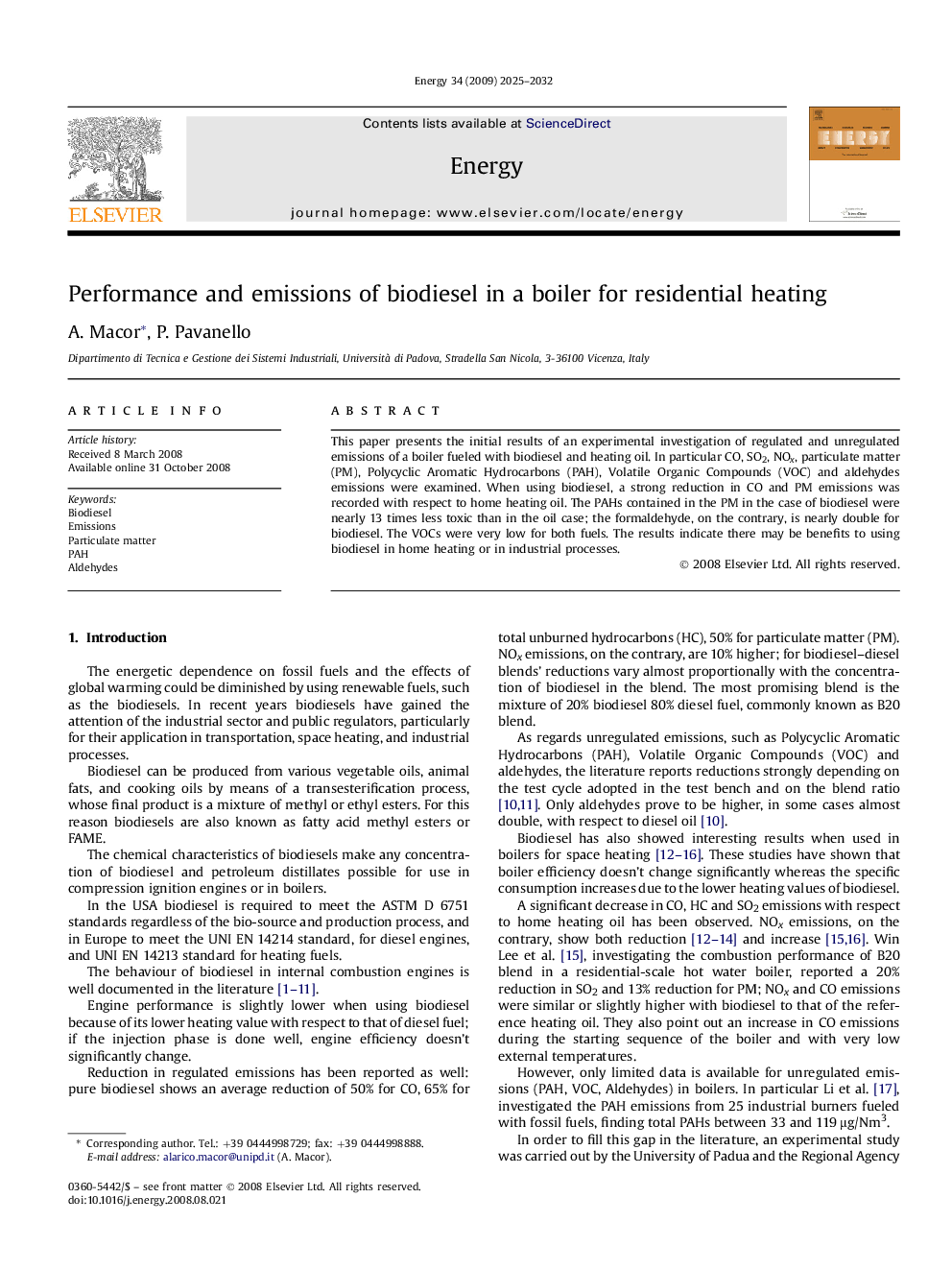 Performance and emissions of biodiesel in a boiler for residential heating