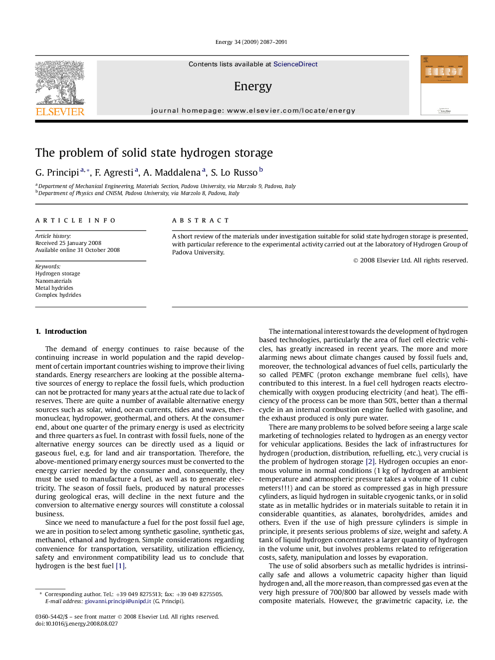 The problem of solid state hydrogen storage