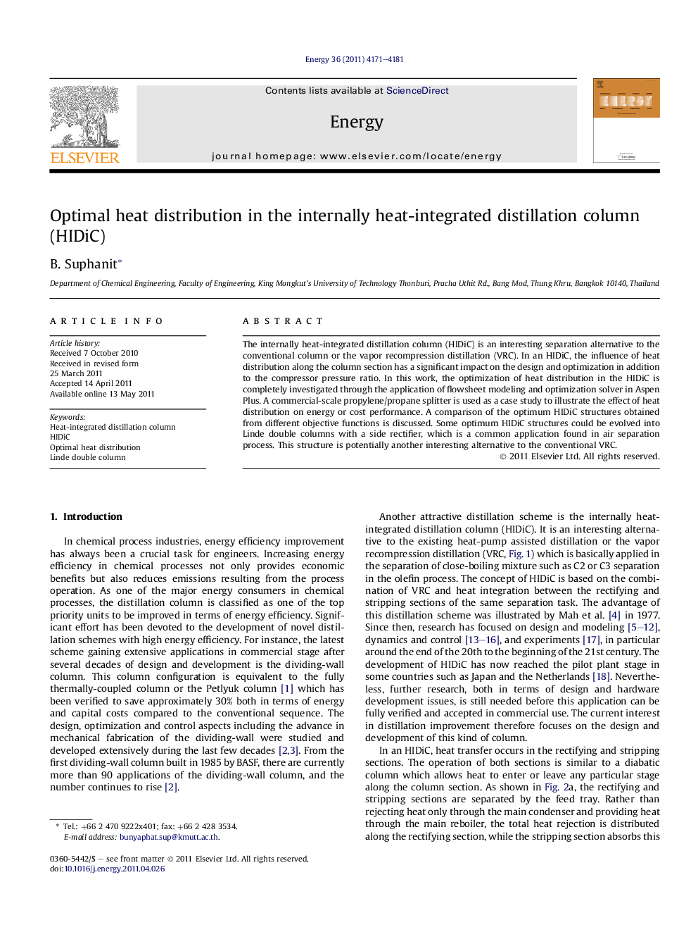 Optimal heat distribution in the internally heat-integrated distillation column (HIDiC)