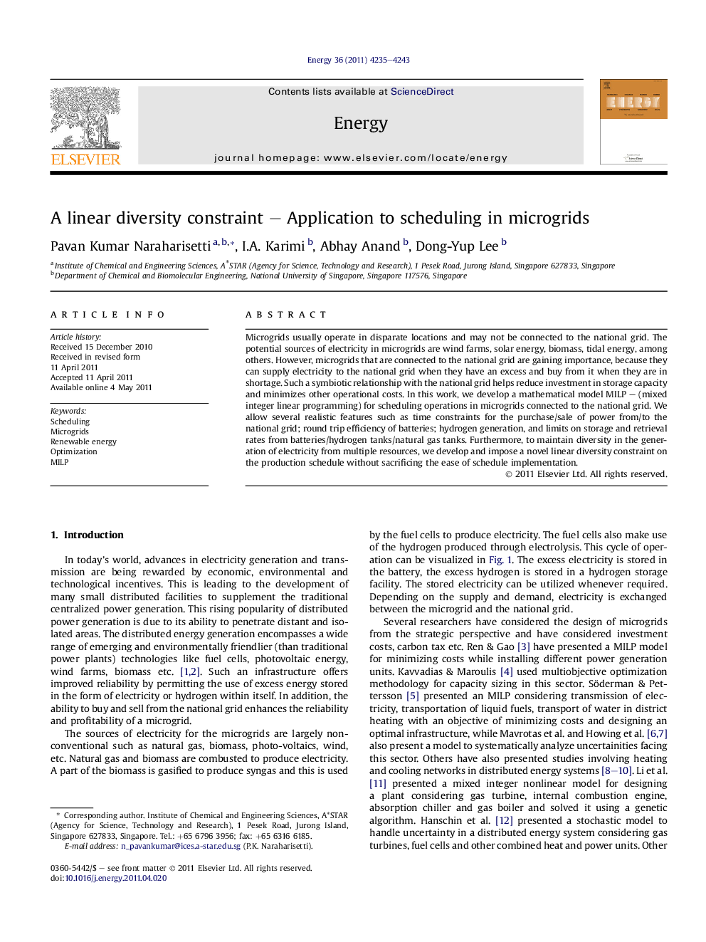 A linear diversity constraint – Application to scheduling in microgrids