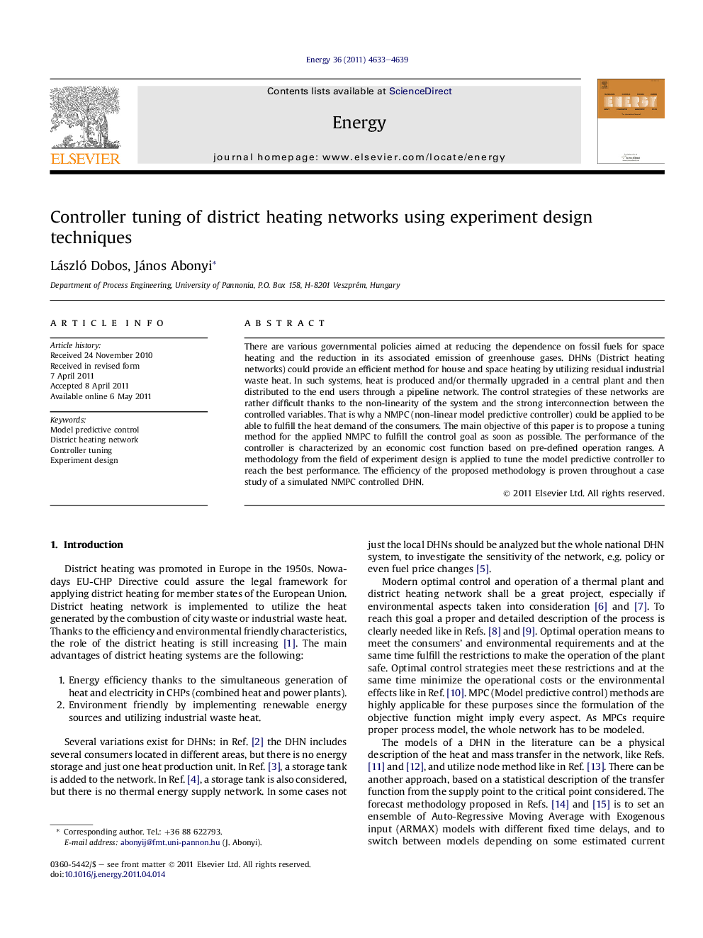 Controller tuning of district heating networks using experiment design techniques