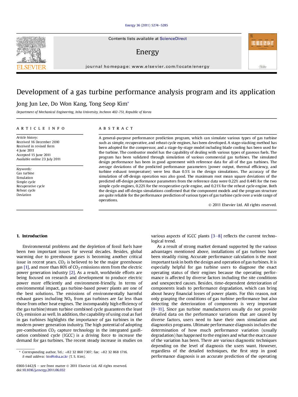 Development of a gas turbine performance analysis program and its application