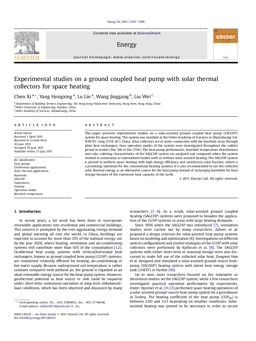 Experimental studies on a ground coupled heat pump with solar thermal collectors for space heating