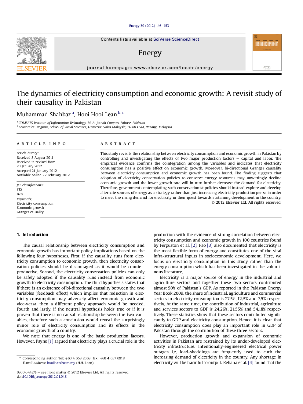 The dynamics of electricity consumption and economic growth: A revisit study of their causality in Pakistan