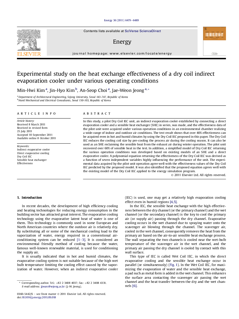 Experimental study on the heat exchange effectiveness of a dry coil indirect evaporation cooler under various operating conditions