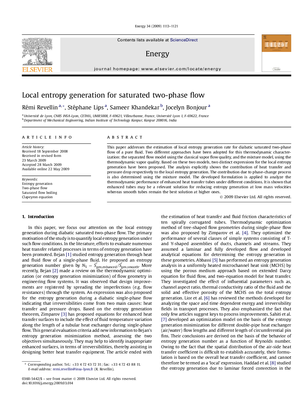 Local entropy generation for saturated two-phase flow