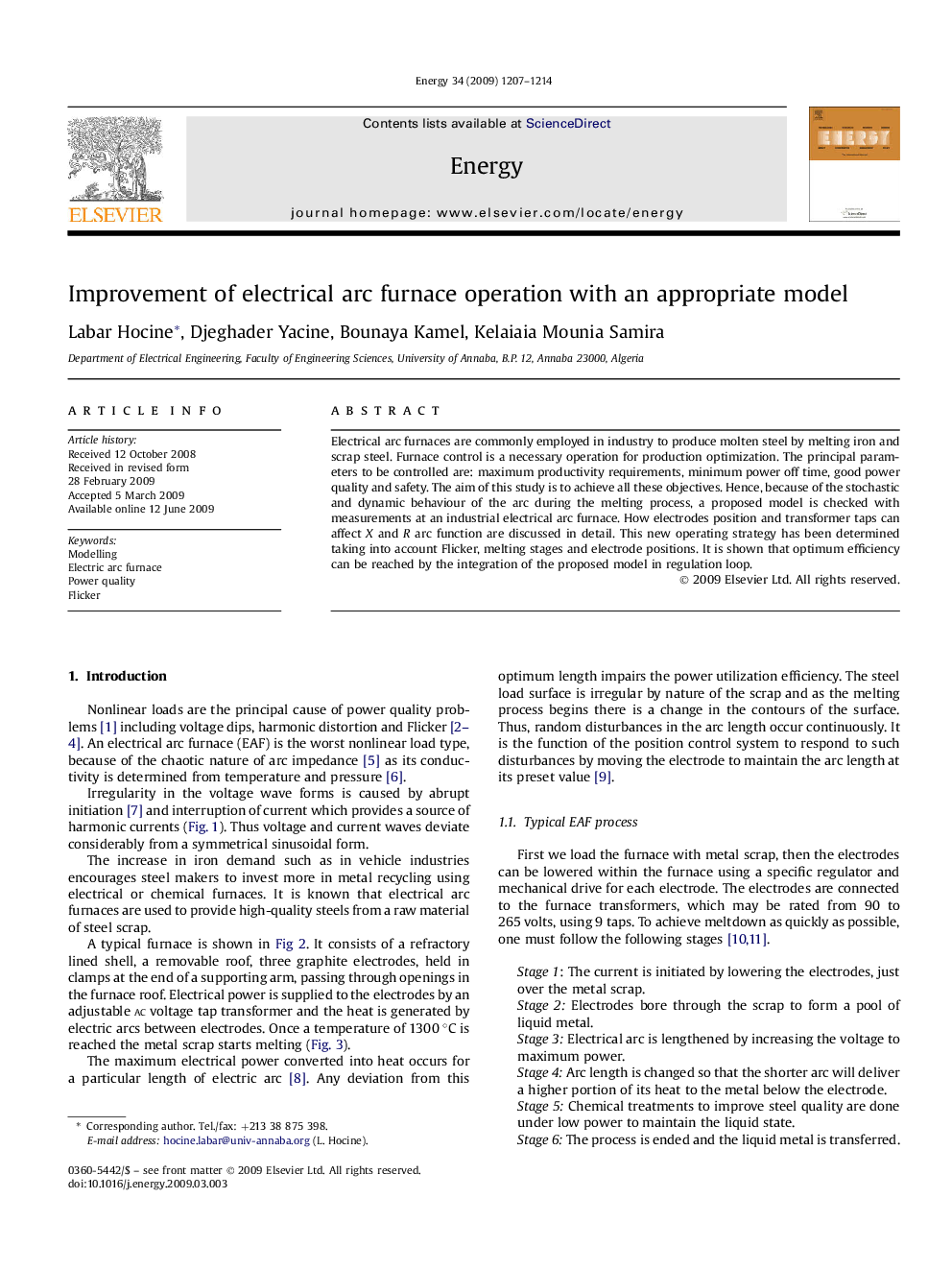 Improvement of electrical arc furnace operation with an appropriate model