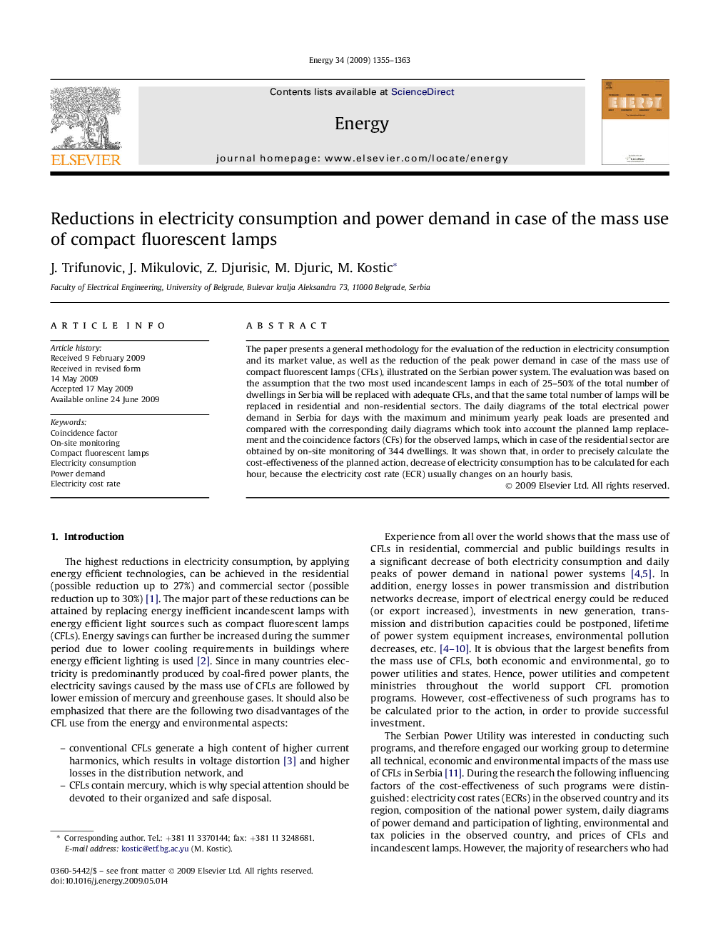 Reductions in electricity consumption and power demand in case of the mass use of compact fluorescent lamps