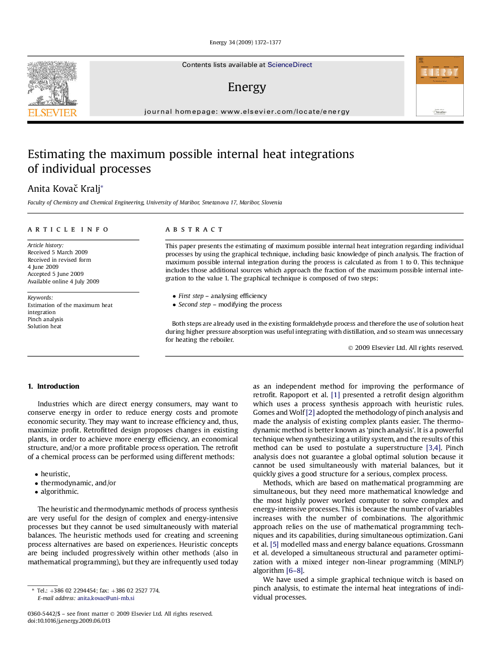 Estimating the maximum possible internal heat integrations of individual processes