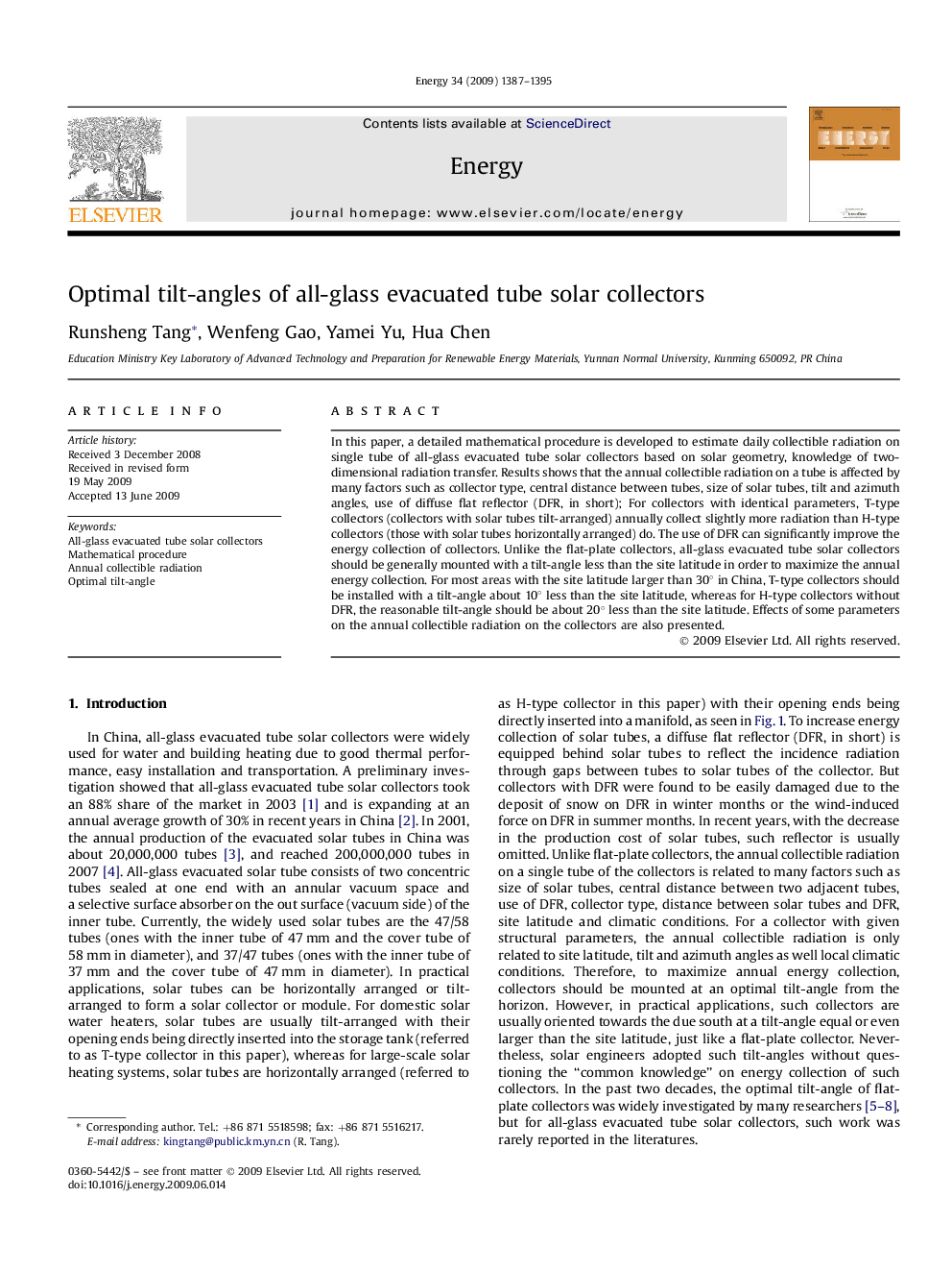 Optimal tilt-angles of all-glass evacuated tube solar collectors