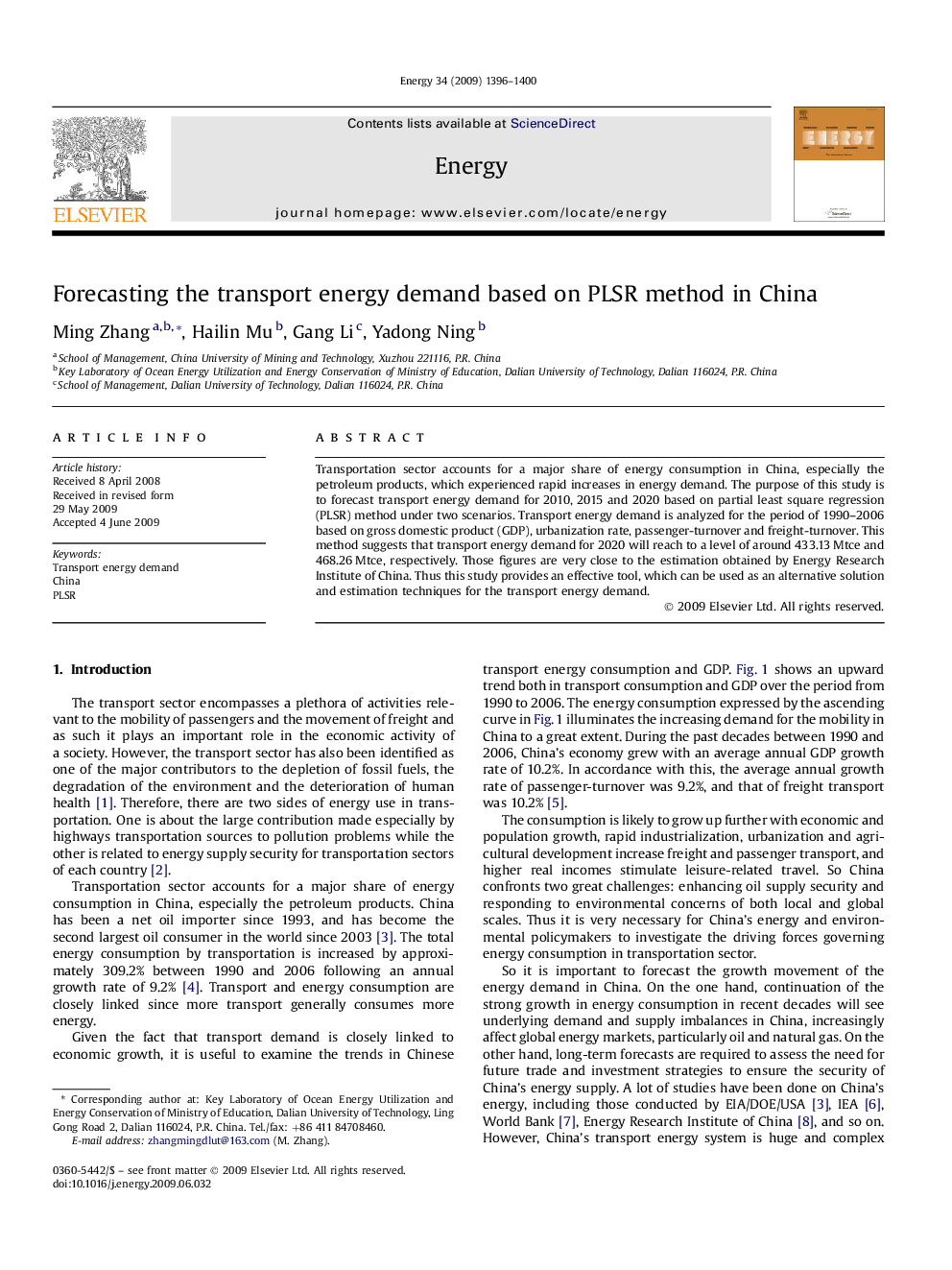 Forecasting the transport energy demand based on PLSR method in China