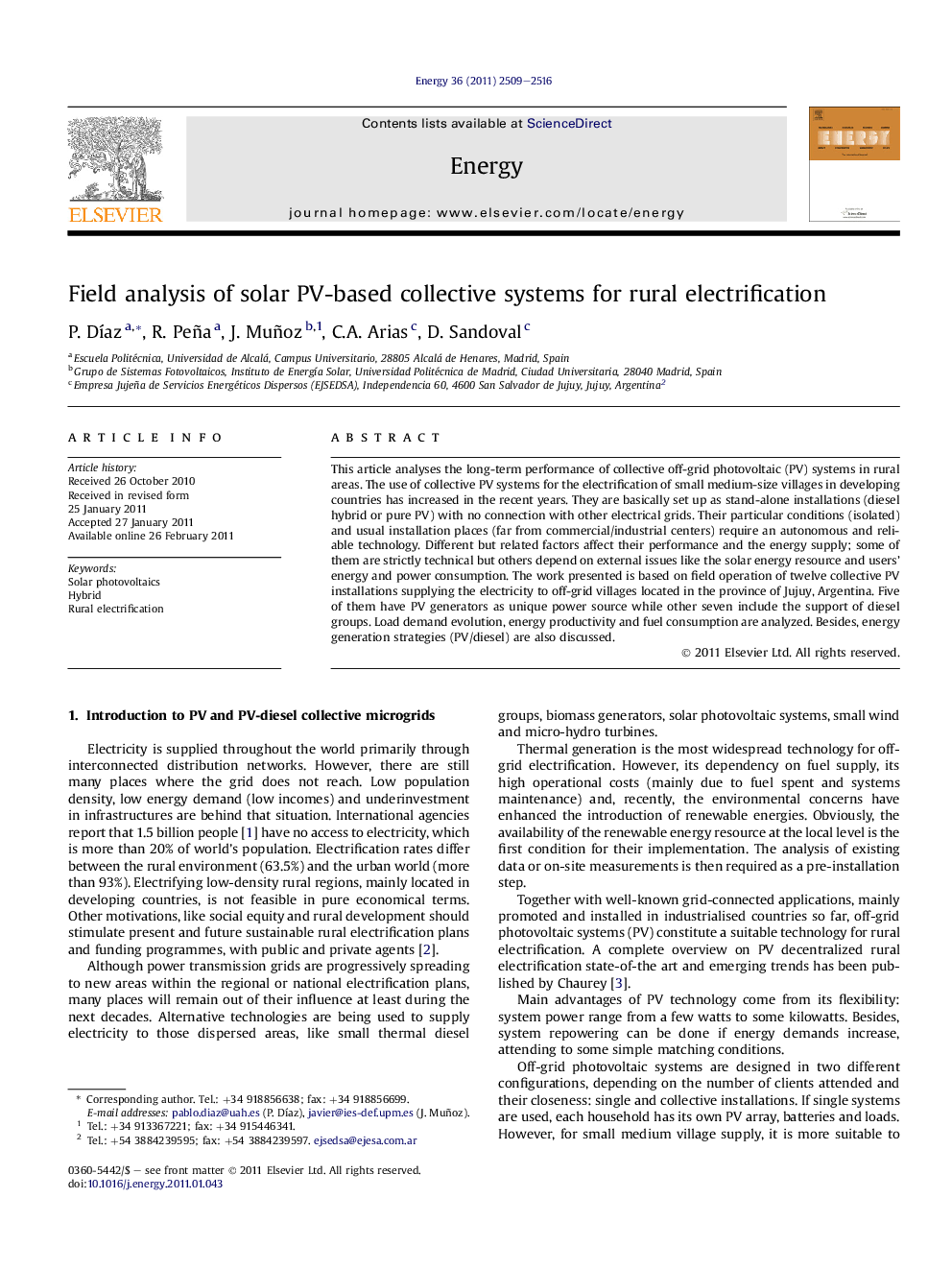 Field analysis of solar PV-based collective systems for rural electrification