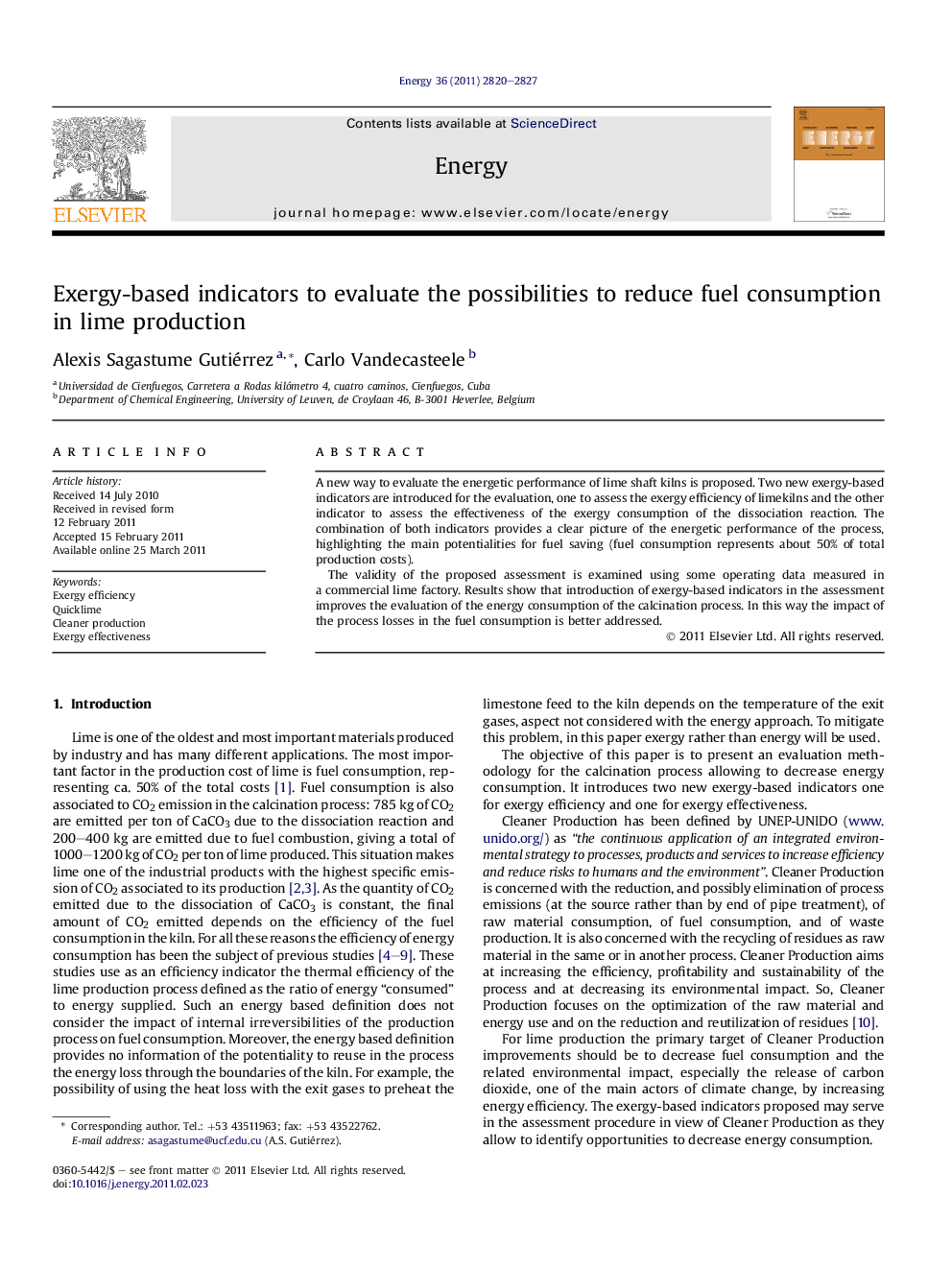 Exergy-based indicators to evaluate the possibilities to reduce fuel consumption in lime production