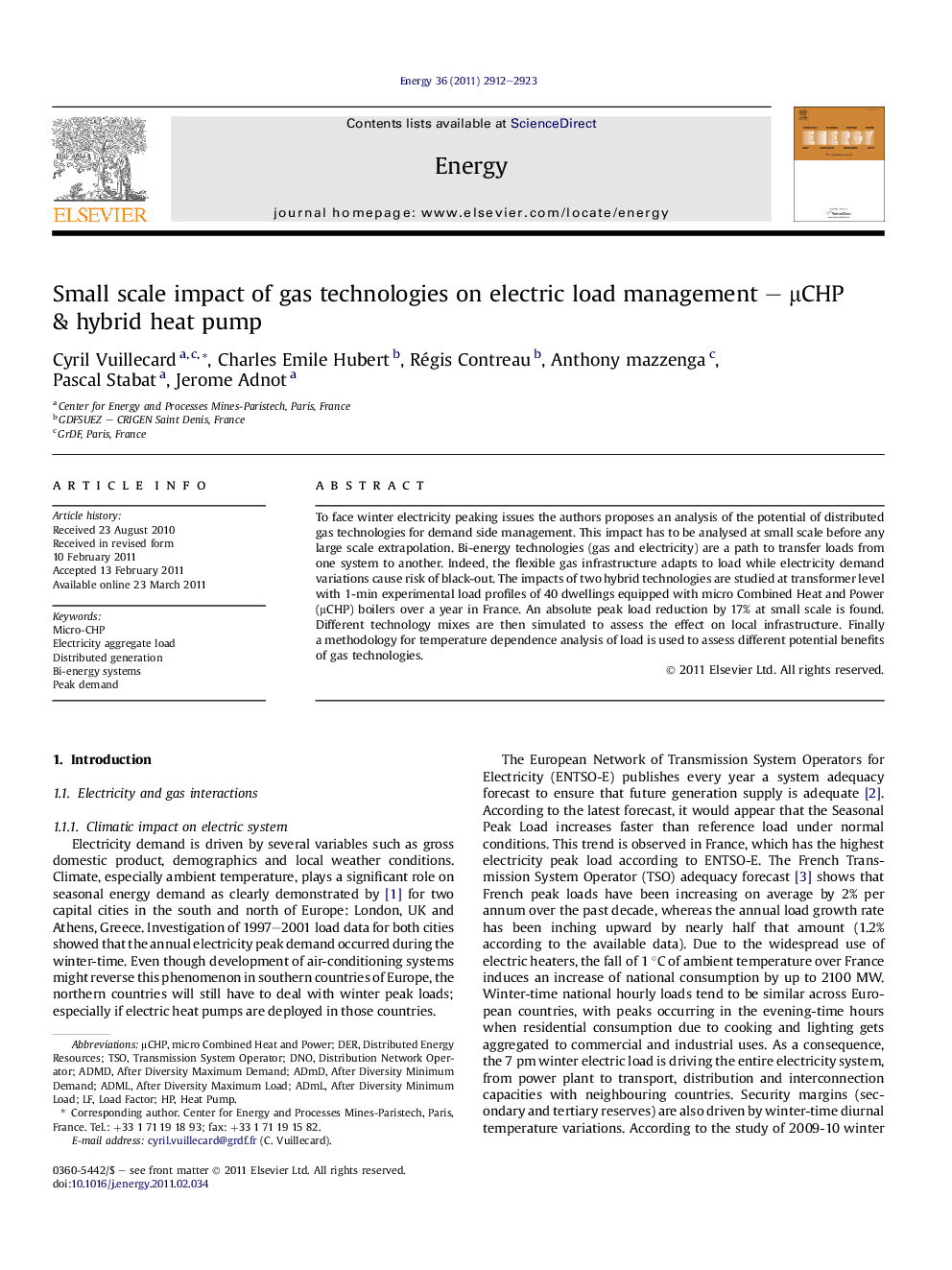 Small scale impact of gas technologies on electric load management – μCHP & hybrid heat pump