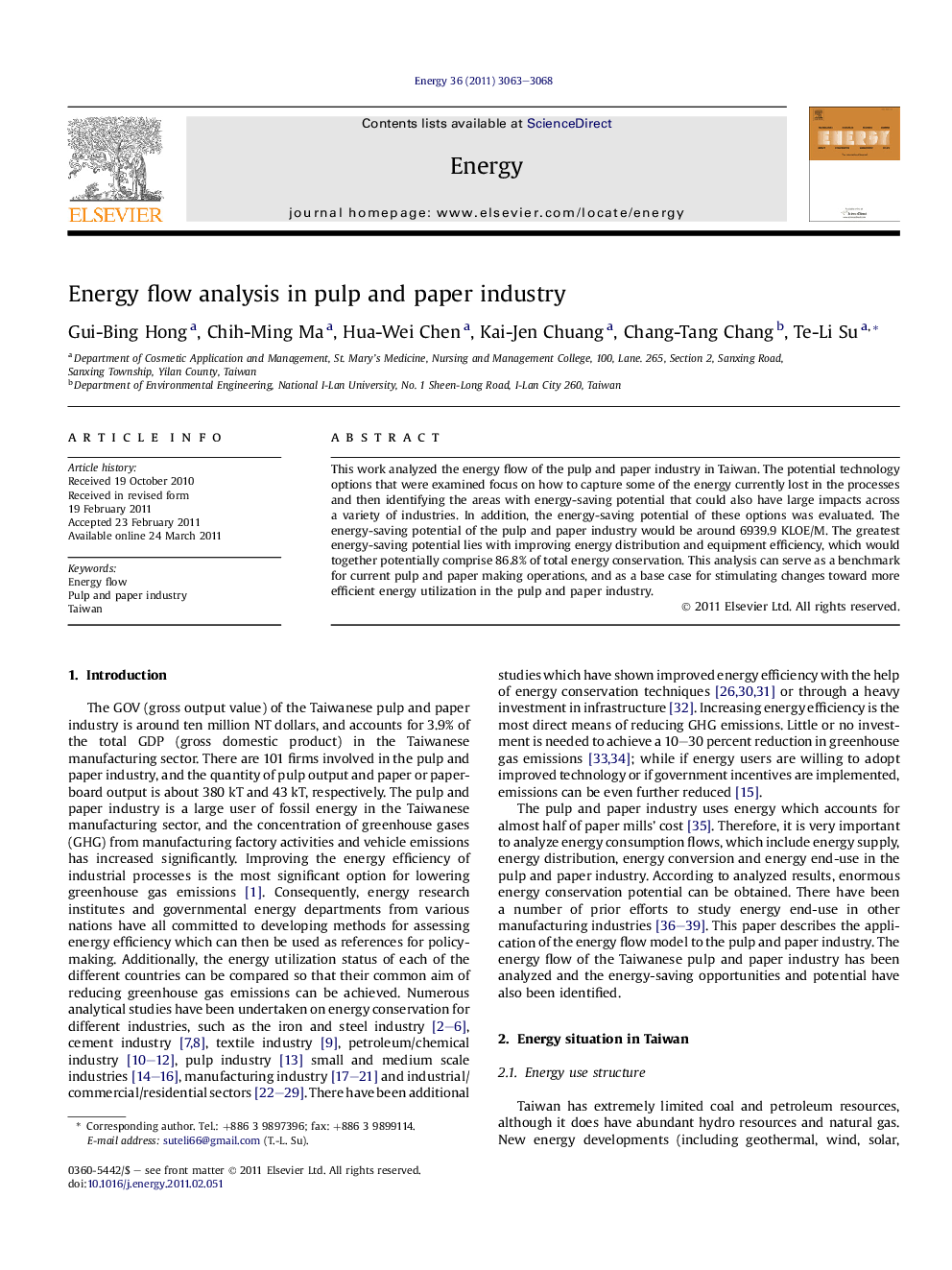 Energy flow analysis in pulp and paper industry