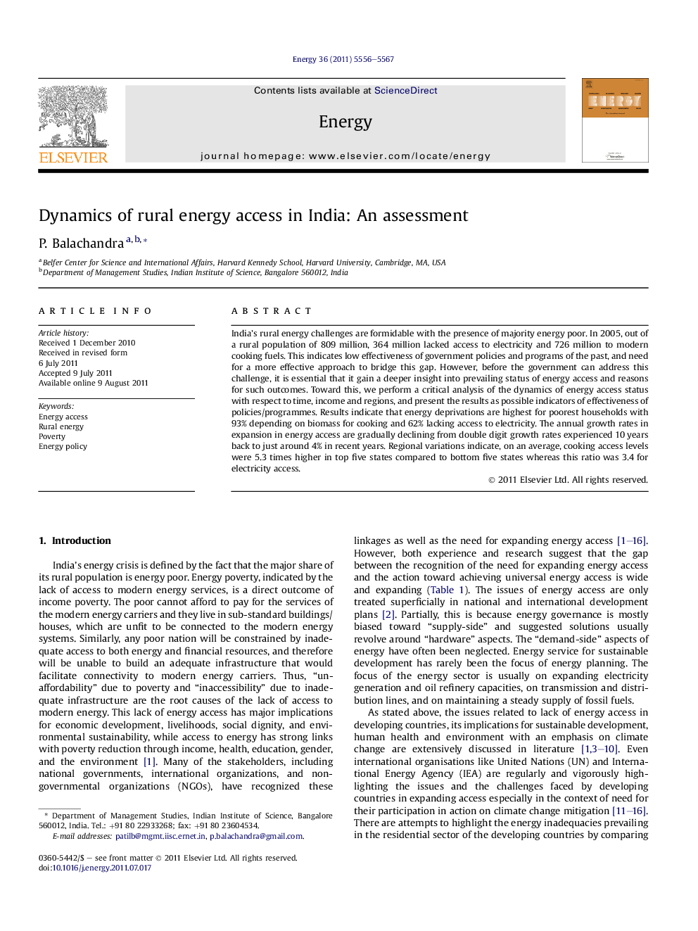 Dynamics of rural energy access in India: An assessment