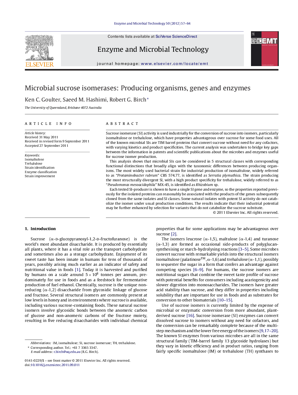 Microbial sucrose isomerases: Producing organisms, genes and enzymes