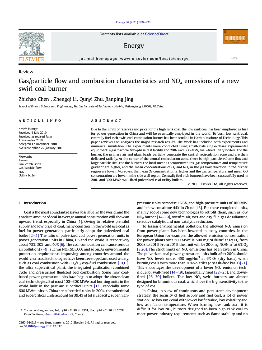 Gas/particle flow and combustion characteristics and NOx emissions of a new swirl coal burner