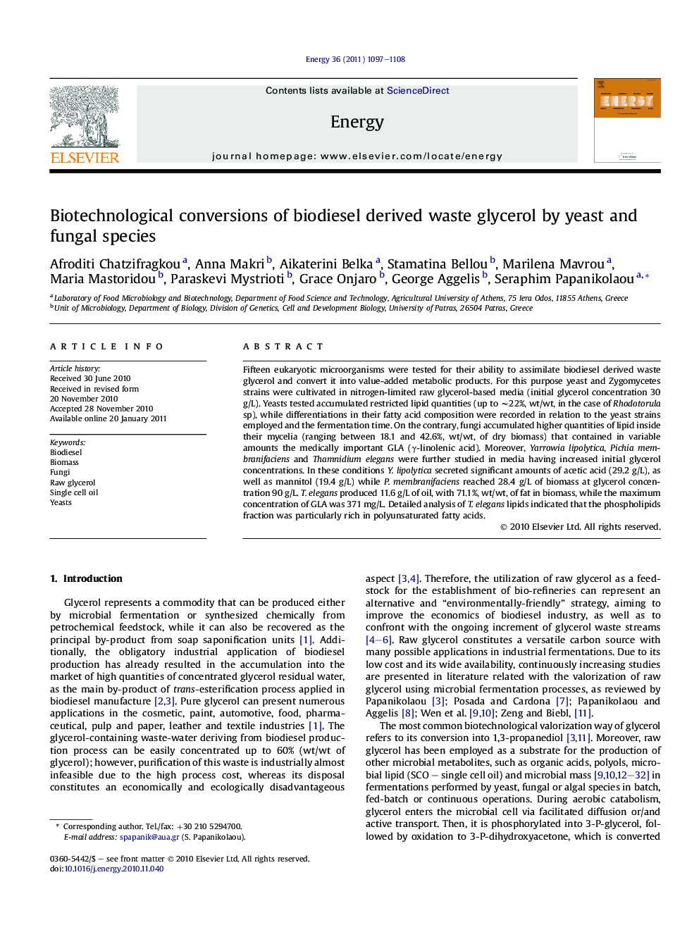 Biotechnological conversions of biodiesel derived waste glycerol by yeast and fungal species