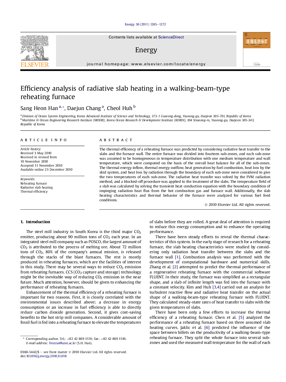 Efficiency analysis of radiative slab heating in a walking-beam-type reheating furnace