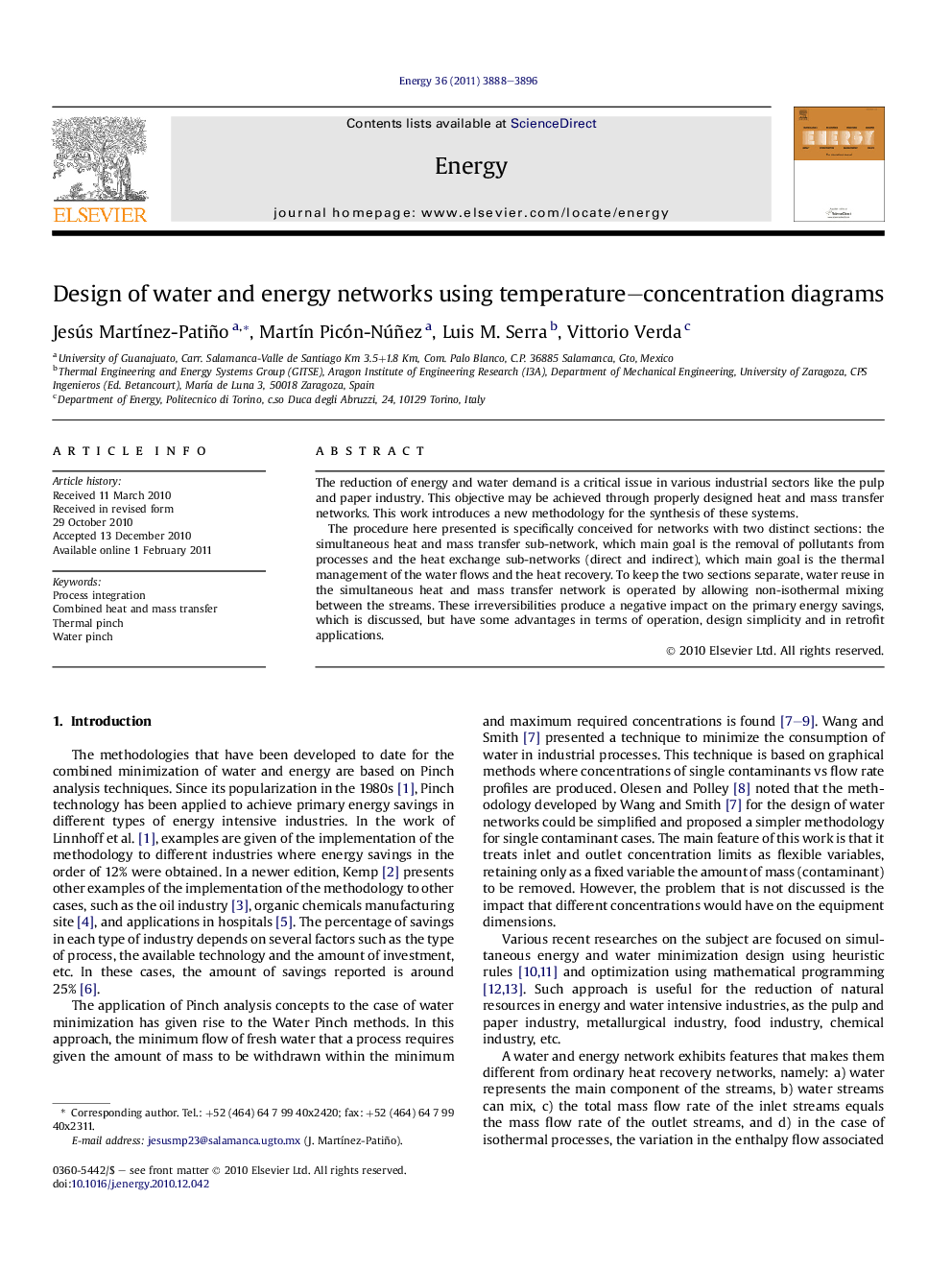 Design of water and energy networks using temperature–concentration diagrams