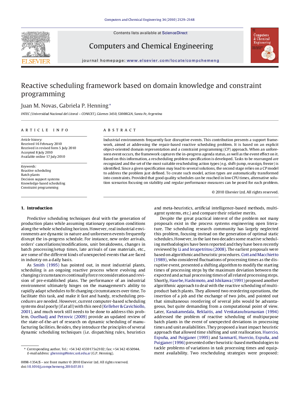 Reactive scheduling framework based on domain knowledge and constraint programming