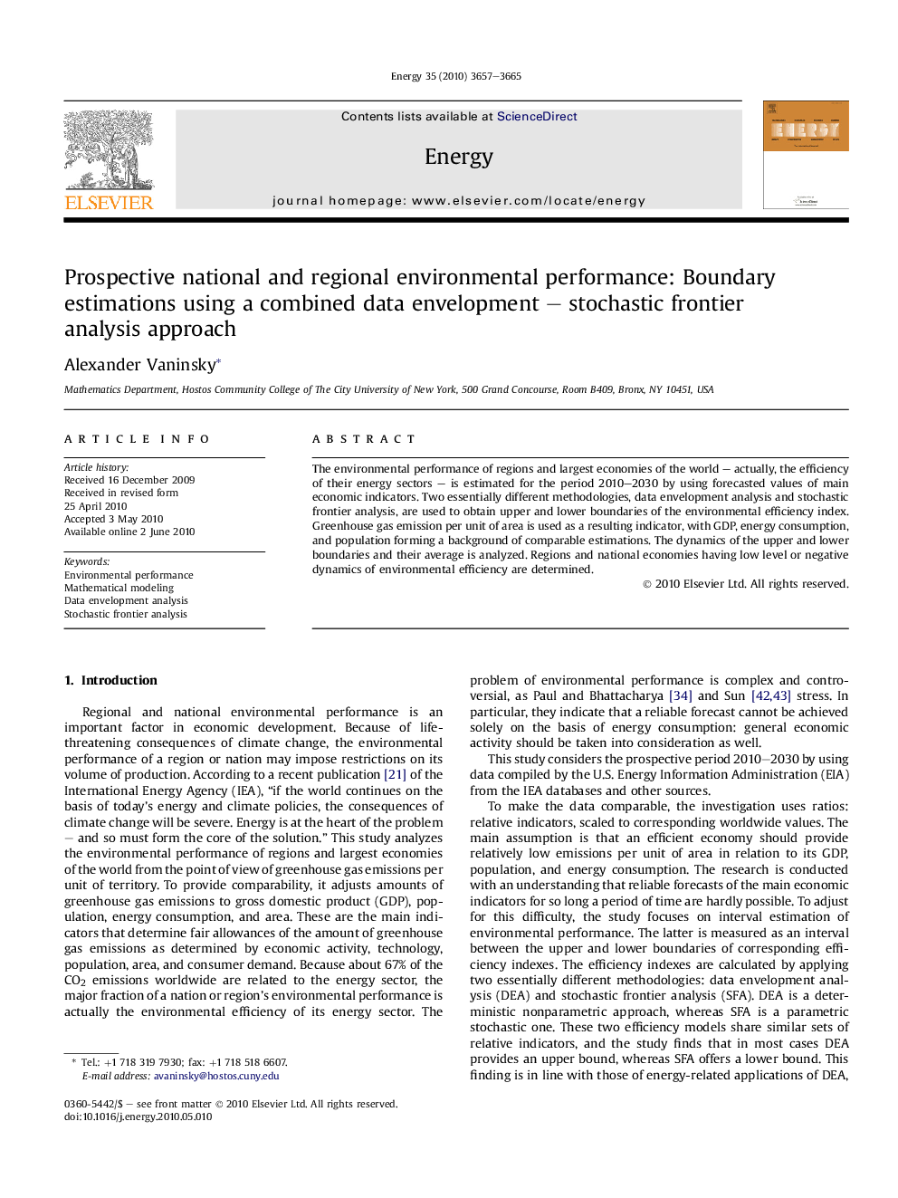 Prospective national and regional environmental performance: Boundary estimations using a combined data envelopment – stochastic frontier analysis approach