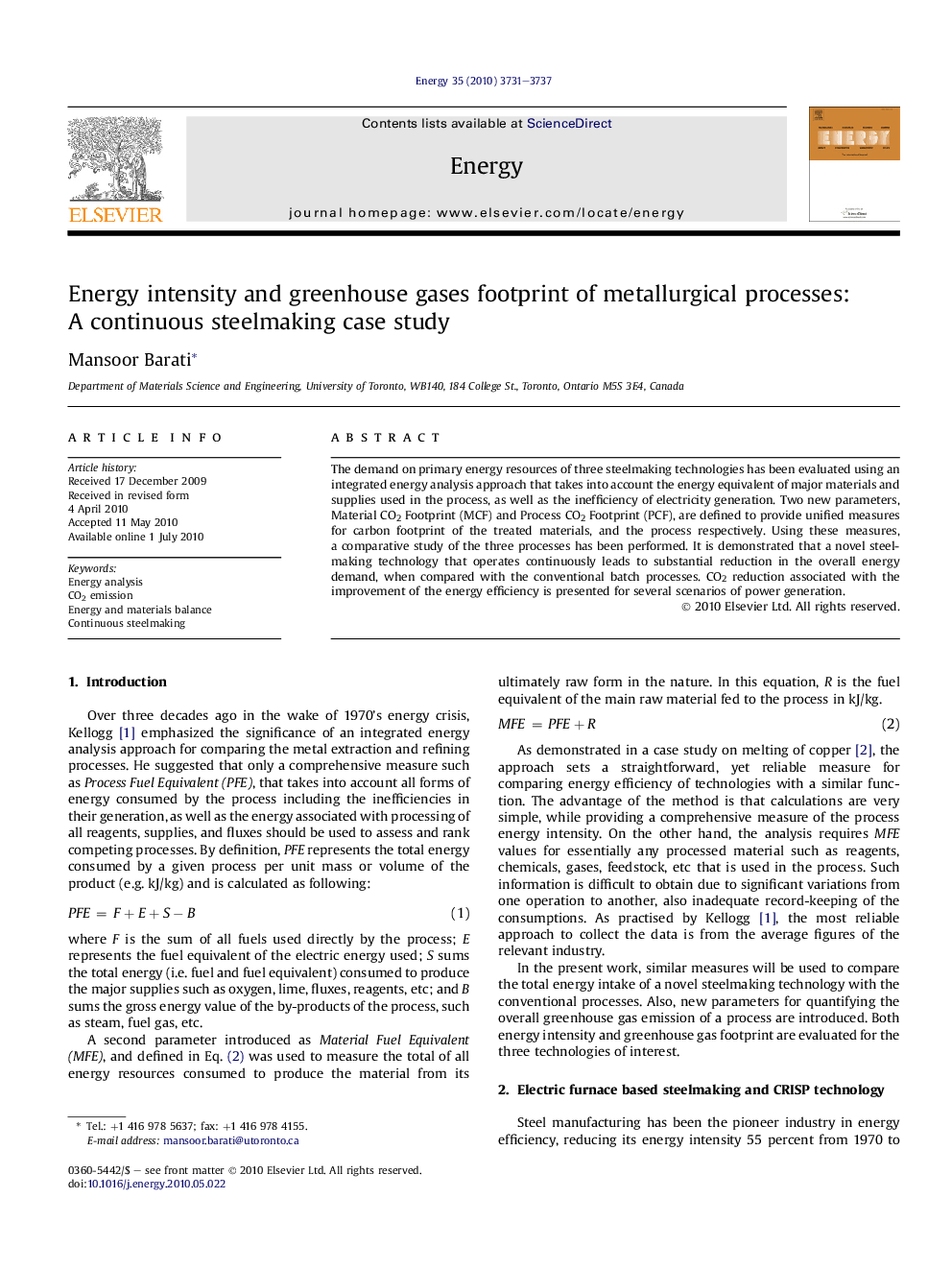 Energy intensity and greenhouse gases footprint of metallurgical processes: A continuous steelmaking case study